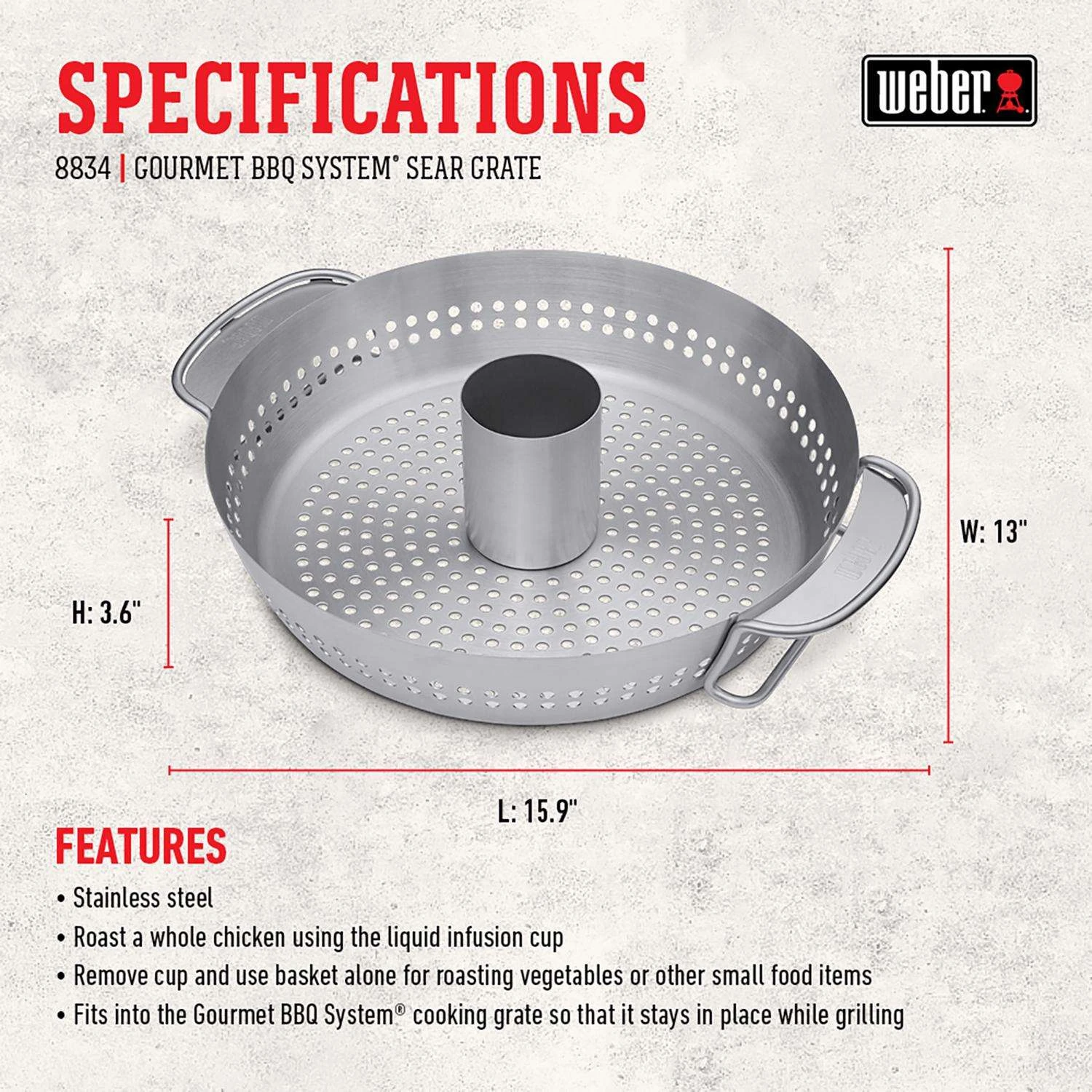 Weber Gourmet BBQ System Stainless Steel Poultry Roaster 15.9 In. L X 13 In. W 1 Pk 5 Weber Gourmet BBQ System Stainless Steel Poultry Roaster 15.9 In. L X 13 In. W 1 Pk - Image 3