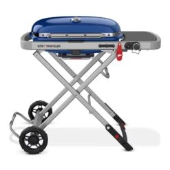 Weber Traveler 1 Burner Liquid Propane Portable Grill Deep Ocean Blue